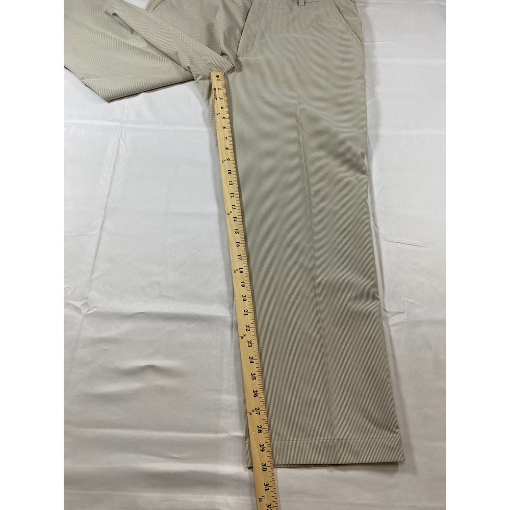 Nike Golf Mens 36x30 Tan White Micro Stripe Fit Dry Flat Front Pants Trousers - Picture 10 of 12